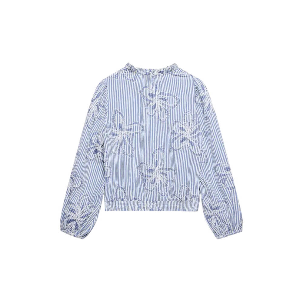 Mint Velvet Blue Striped Embroidered Floral Blouse